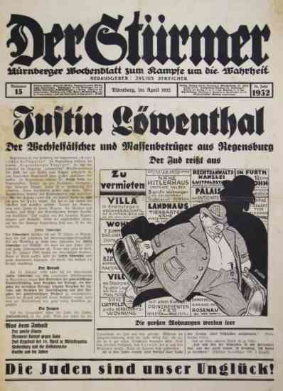 Der Strmer, Antisemitische Zeitung, Herausgeber: Julius Streicher, Verlag Wilhelm Hrdel Nrnberg